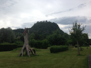 Hoch über dem kostenlosen Stellplatz in Singen thront die Burg Hohentwiel... da gaaaaanz oben auf dem Berg im Hintergrund